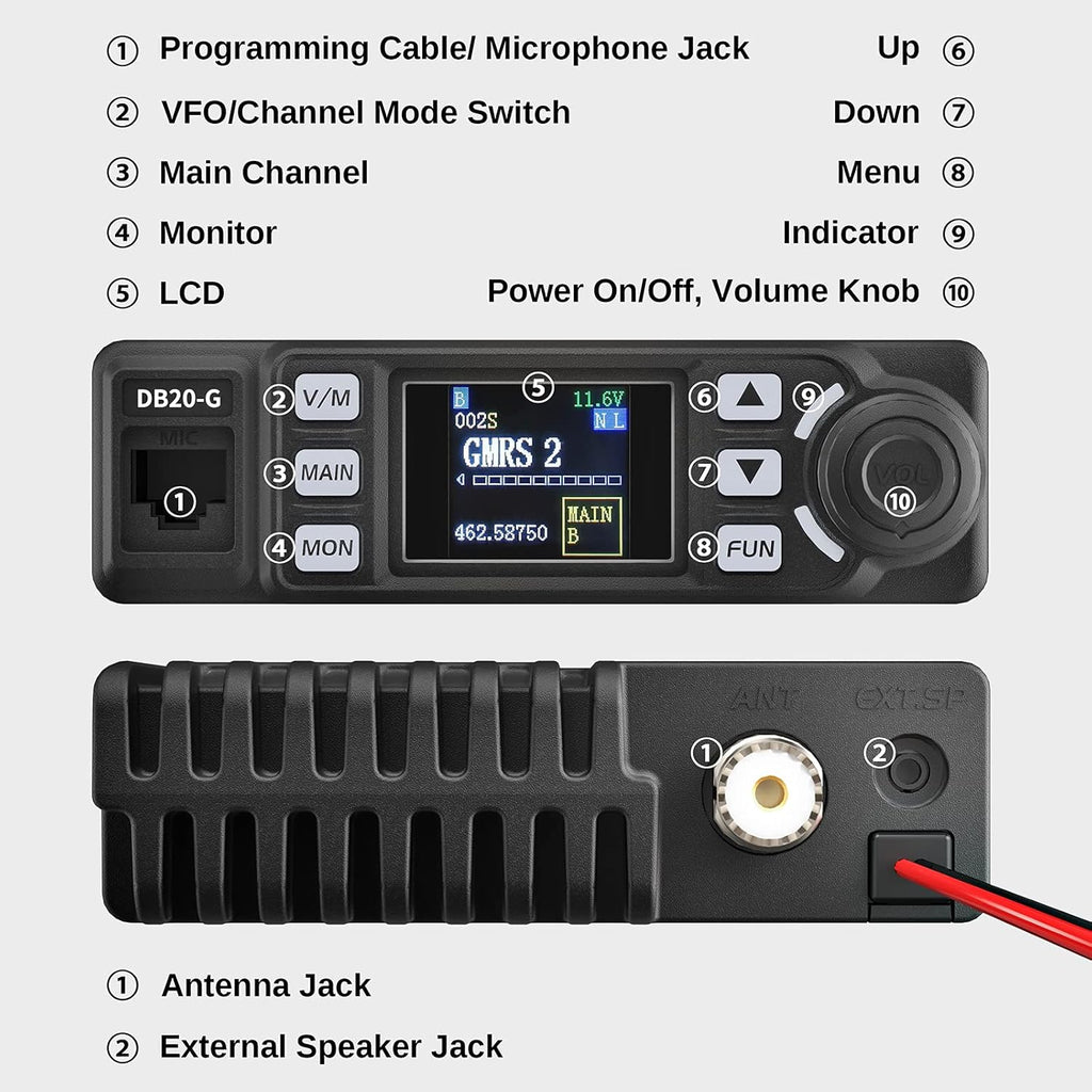 Mobile Radio, 20W Two Way Radio with Cigarette Lighter Plug, 500 Channels U69815