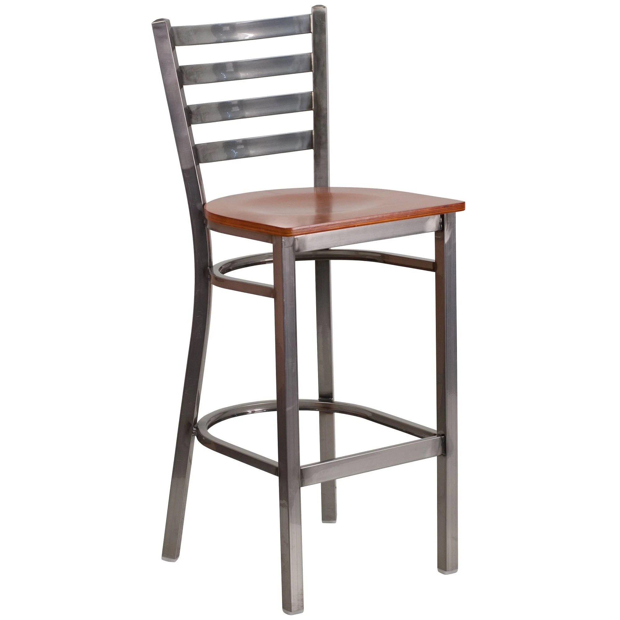 Cherry Red and Silver Ladder Back Restaurant Barstool W77667