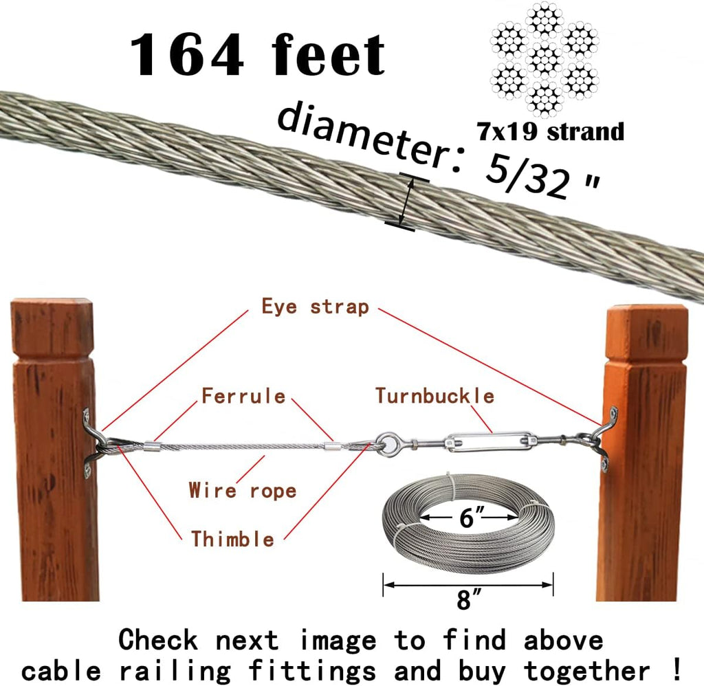 165Feet 5/32 Stainless Steel Wire Rope Cable Railing D419