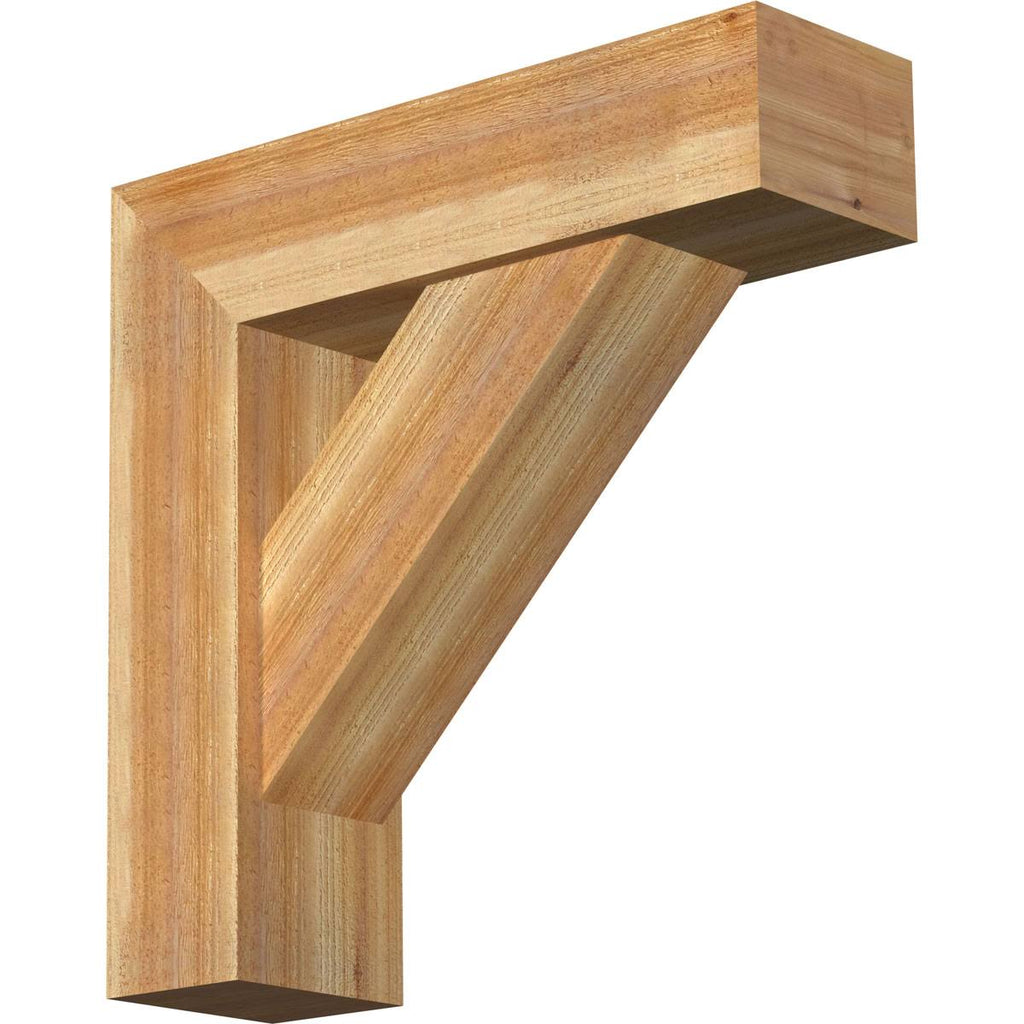 8x22W x 28x22D x 28x22H Traditional Block Rough Sawn Bracket with Offset Brace D215