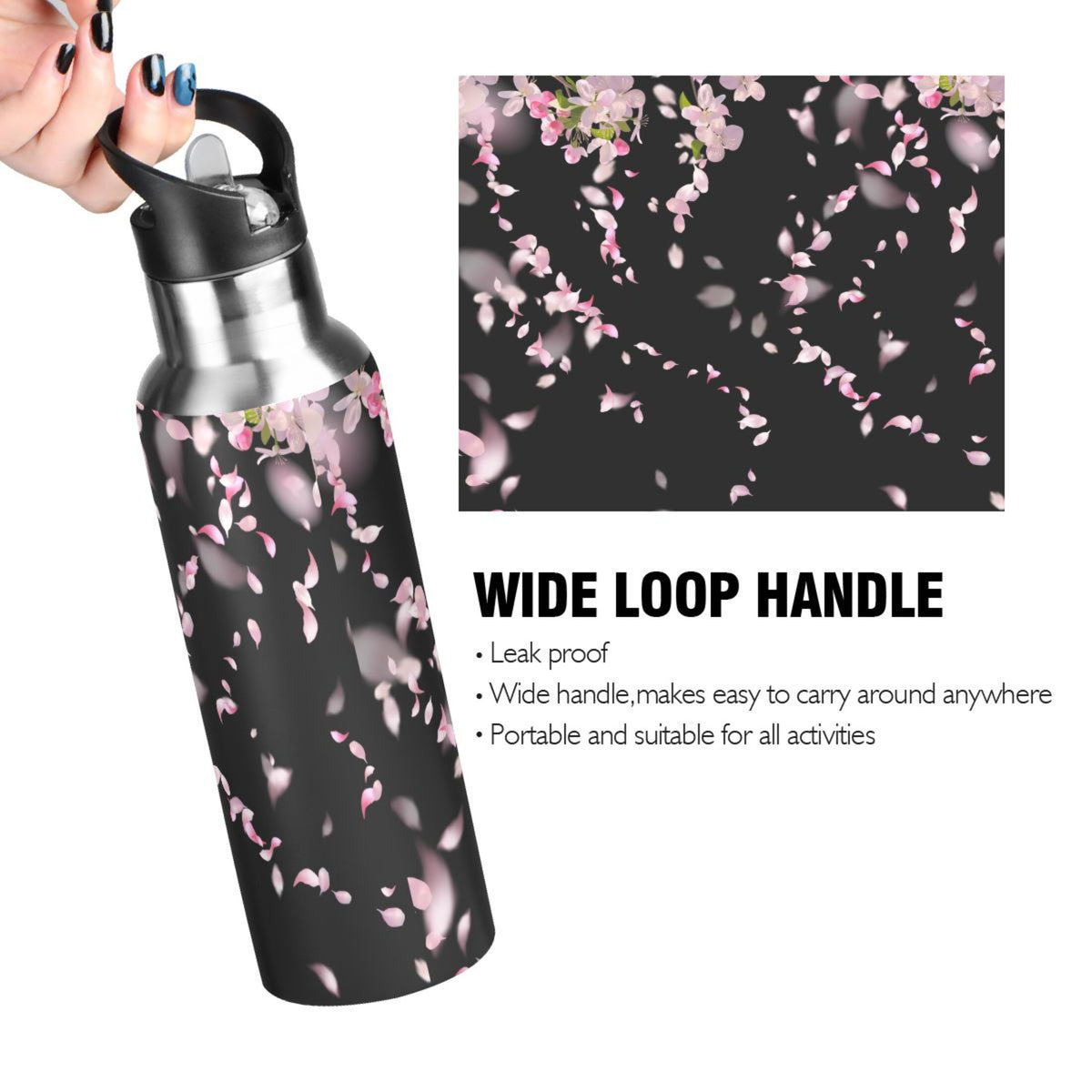 Cherry Blossom Stainless Steel Insulated Water Bottle with Straw Lid R498390