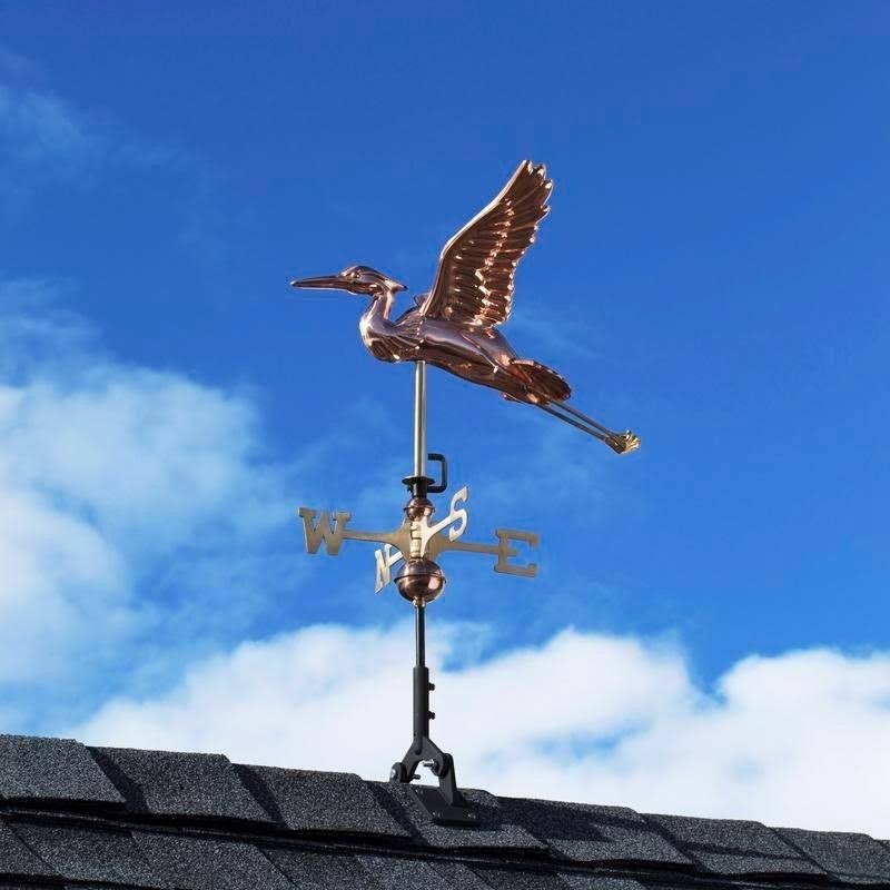 Blue Heron Garden Weathervane with Roof Mount, Blue Verde Copper F21886