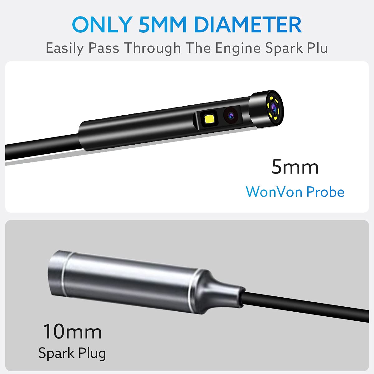 1080P Dual-Lens Endoscope with 5 IPS Screen, 5mm Ultra-Slim Inspection Camera, 7 LED Lights, 32GB Card, 3500mAh Battery, 16.5ft Waterproof Cable, Portable Hard Case V7093