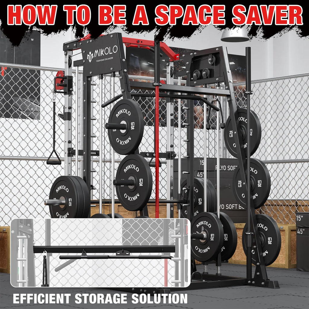 Smith Machine Power Rack Cage with Weight Bench and Cable Crossover System G901