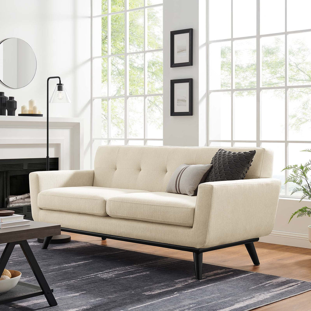 Brown Herringbone Fabric Loveseat E962621