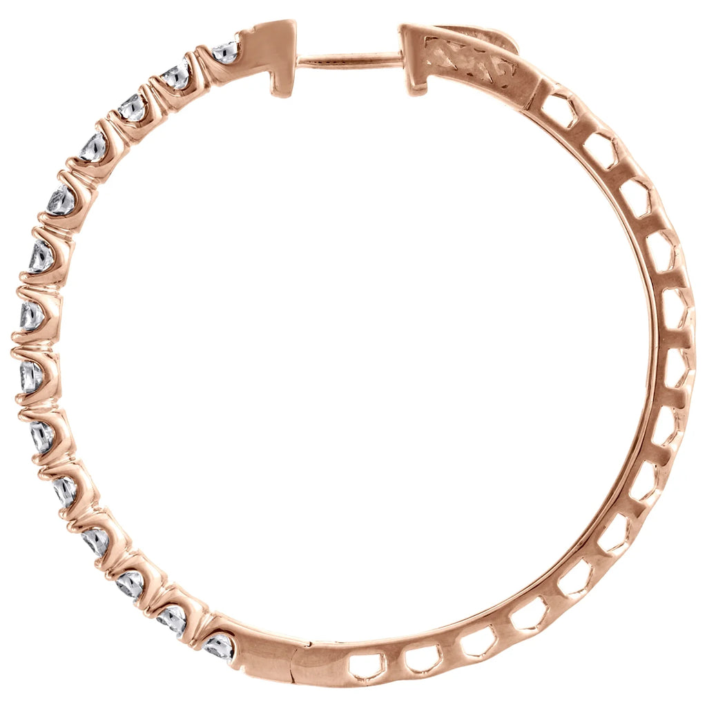 10K Rose Gold Real Diamond Bezel Set Hoops Huggie Earrings 1.50 CT B141826