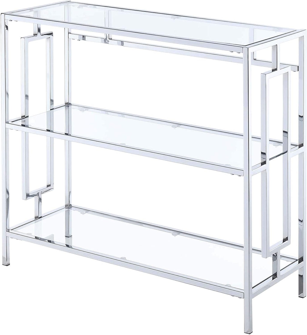 3-Tier Bookcase with Clear Glass and Chrome Frame X8253