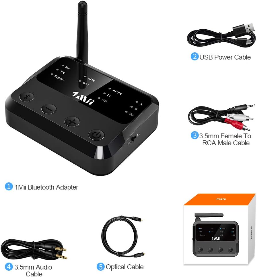 Bluetooth 5.0 Transmitter Receiver for TV, Built in Battery Audio Adapter, Pack of 2 Z9590