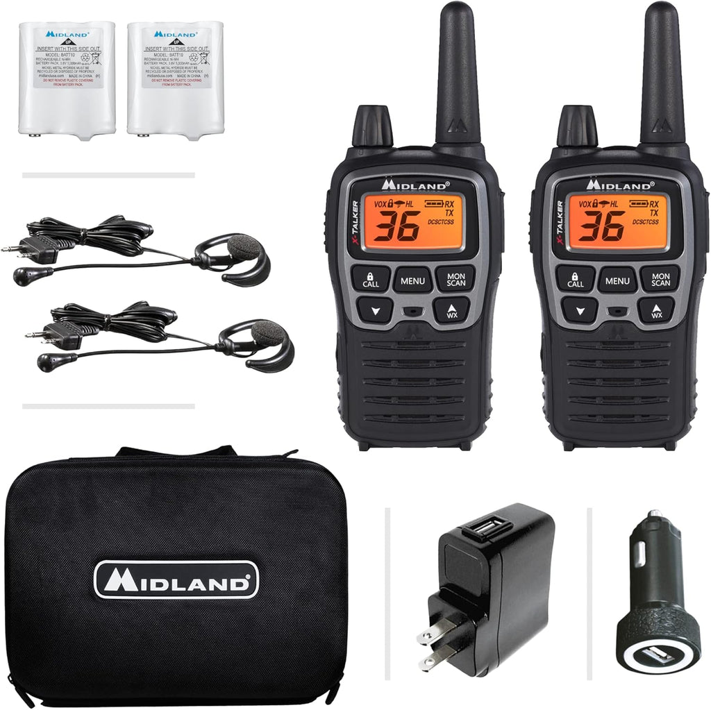 36 Channel FRS Two-Way Radio Walkie Talkie, Black/Silver, Pack of 2 O8718