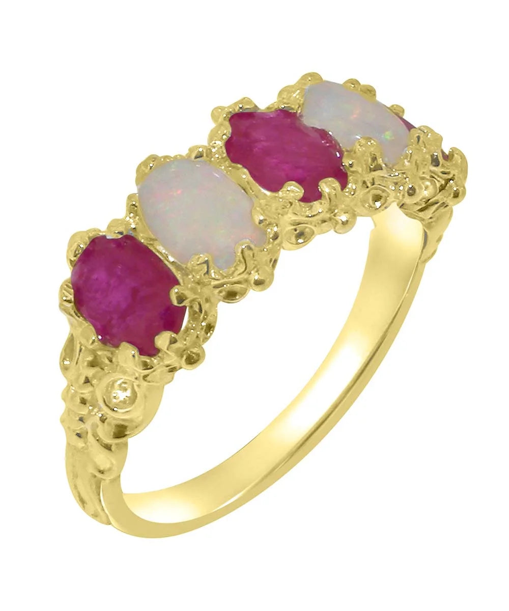18k Yellow Gold Natural Ruby & Opal Eternity Ring K870