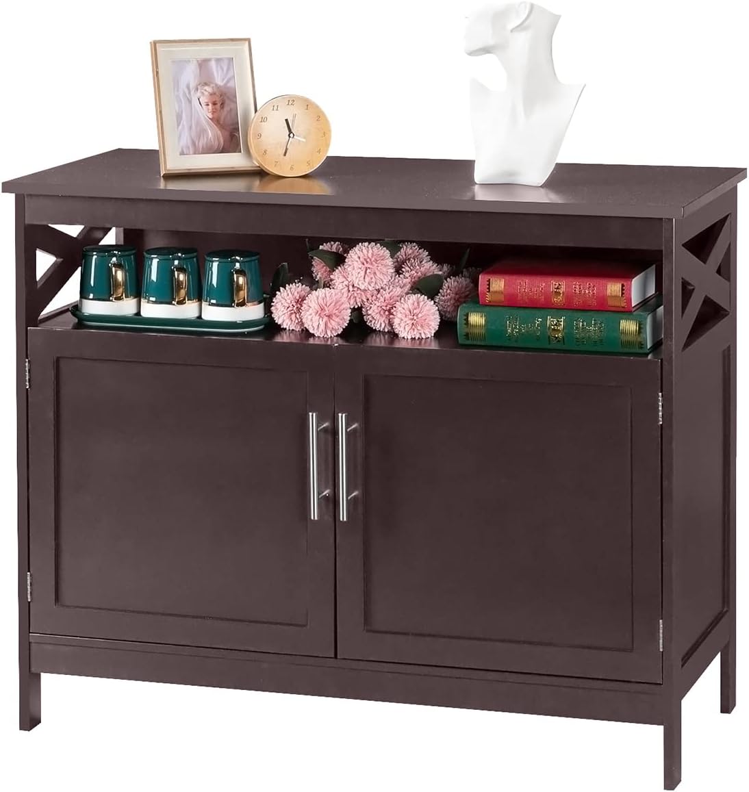 Ivory White Sideboard Buffet Storage Cabinet with 2 Drawers, 1 Adjustable Shelf, 2 Doors B513003