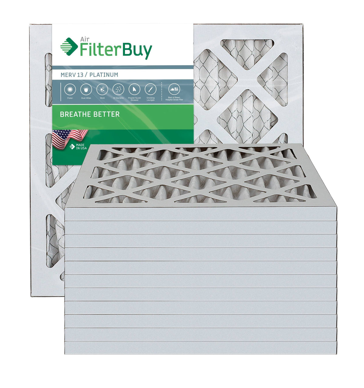 10x16x1 MERV 13 Pleated AC Furnace Air Filter, Pack of 12 F577307