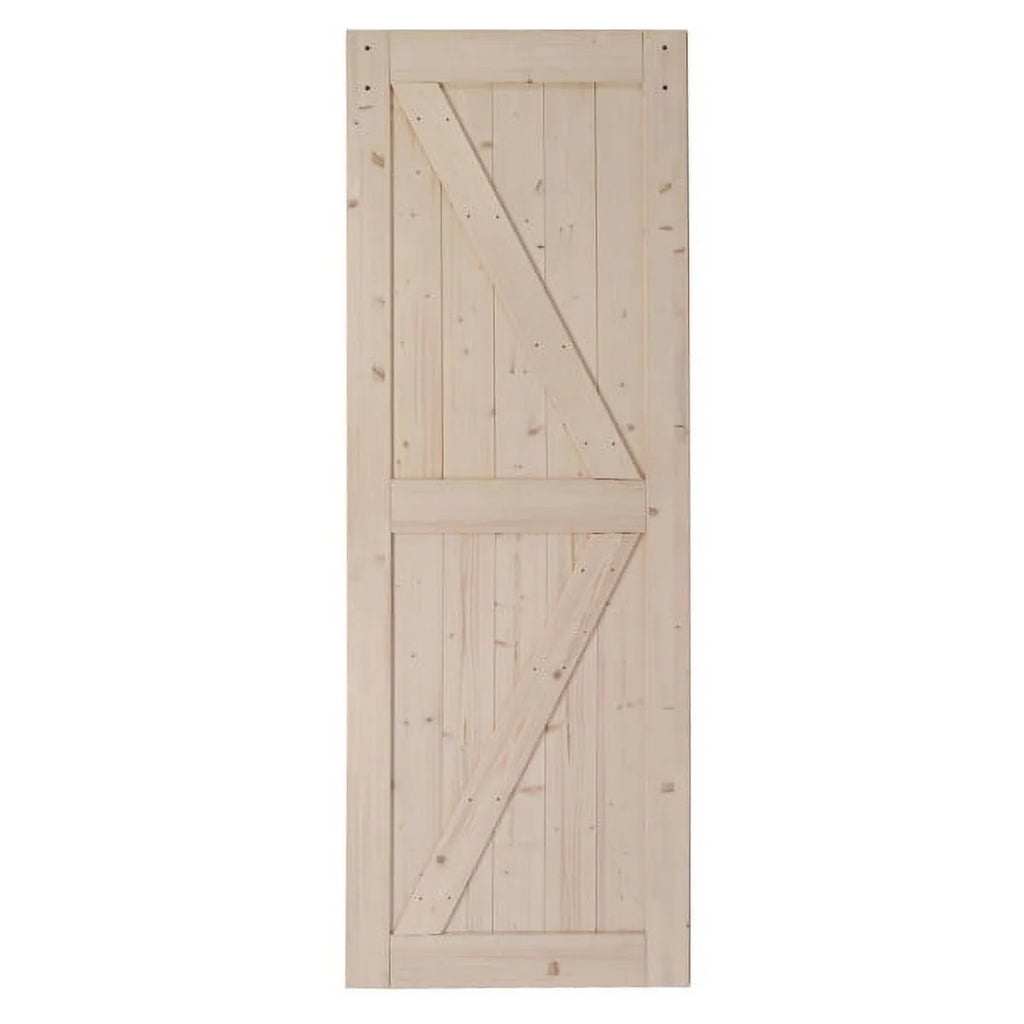 Unfinished Solid Spruce Wood Sliding Barn Door with Hardware Kit Q365124