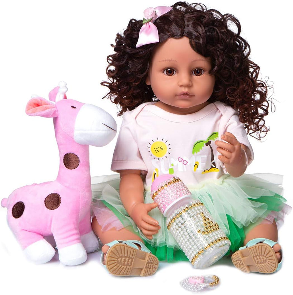 22 inch Realistic Reborn Baby Doll with Curly Brown Hair W833
