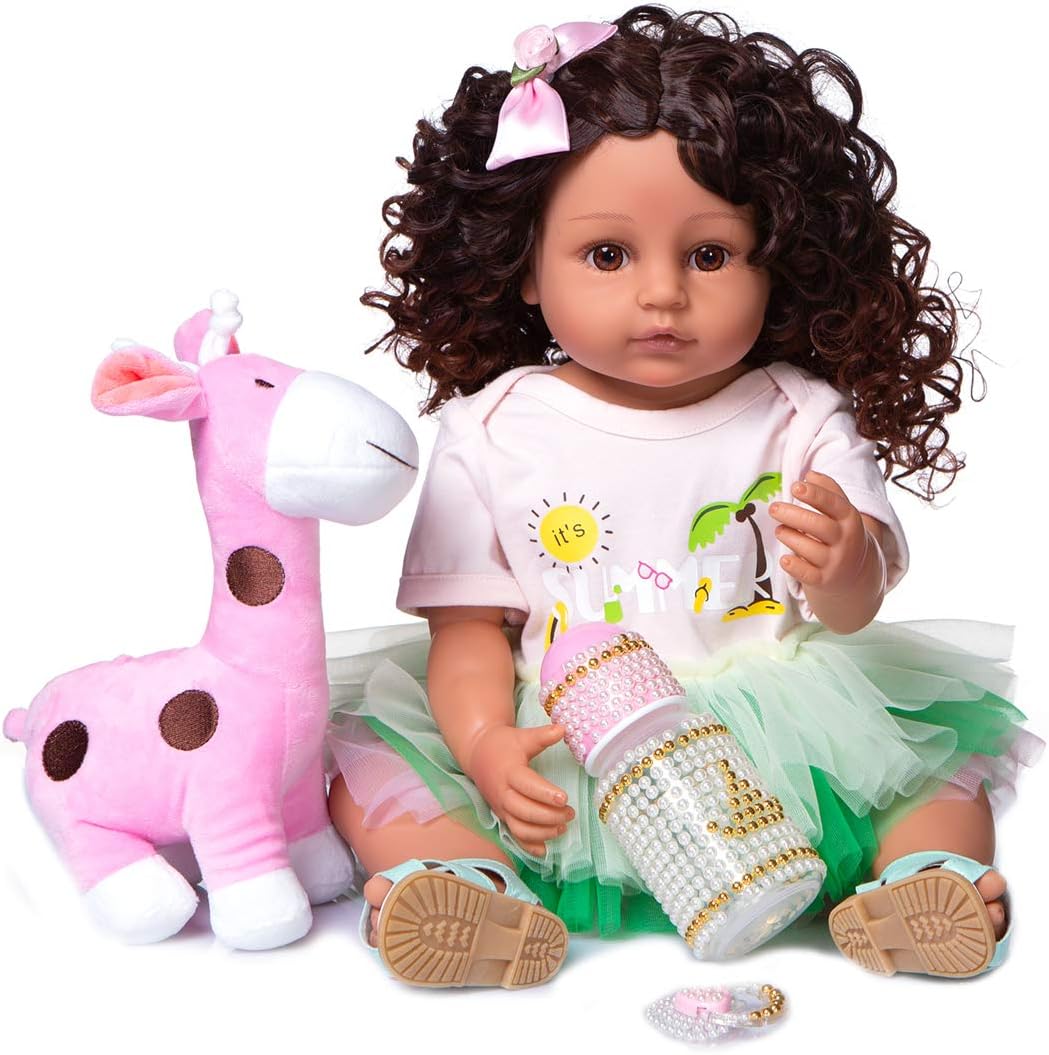 22 inch Realistic Reborn Baby Doll with Curly Brown Hair W833
