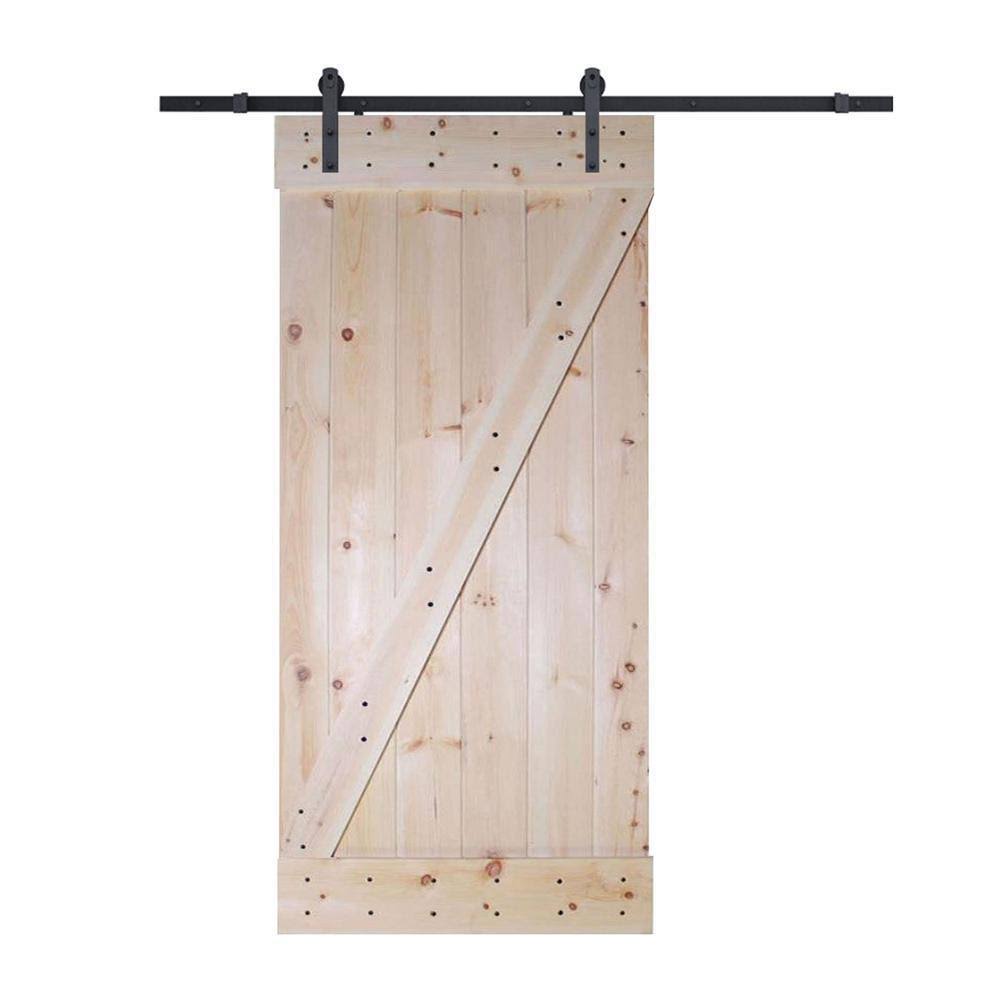 Unfinished Paneled Wood Barn Door with Installation Hardware Kit O9852