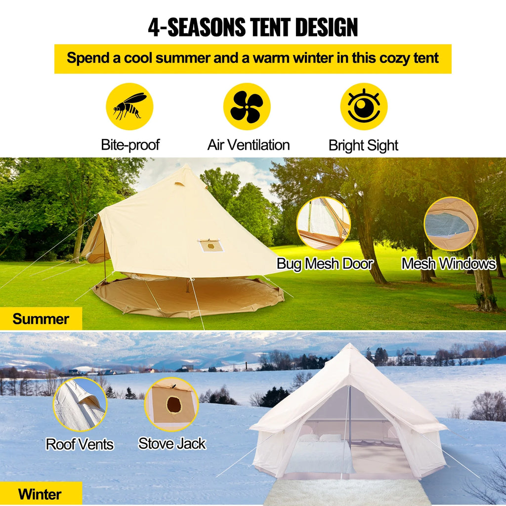 Canvas Bell Tent 16.4ft Cotton Canvas Tent with Wall Stove Jacket Waterproof Bell Tent D771089