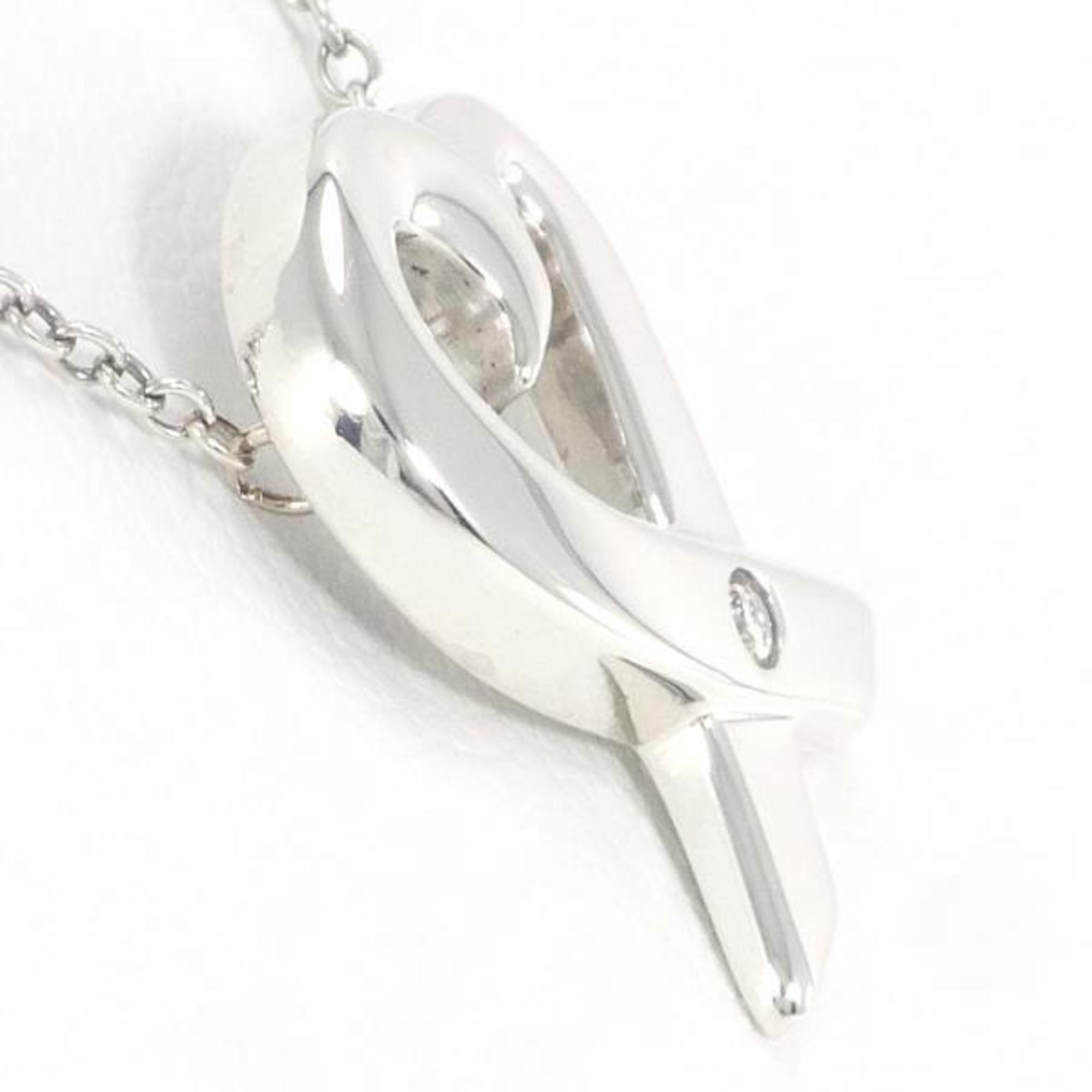 Loving Heart Silver Necklace Diamond 2.7g 43cm Jewelry O93373