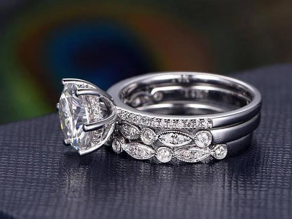 2 Carat Moissanite Trio Wedding Set in White Gold H2254