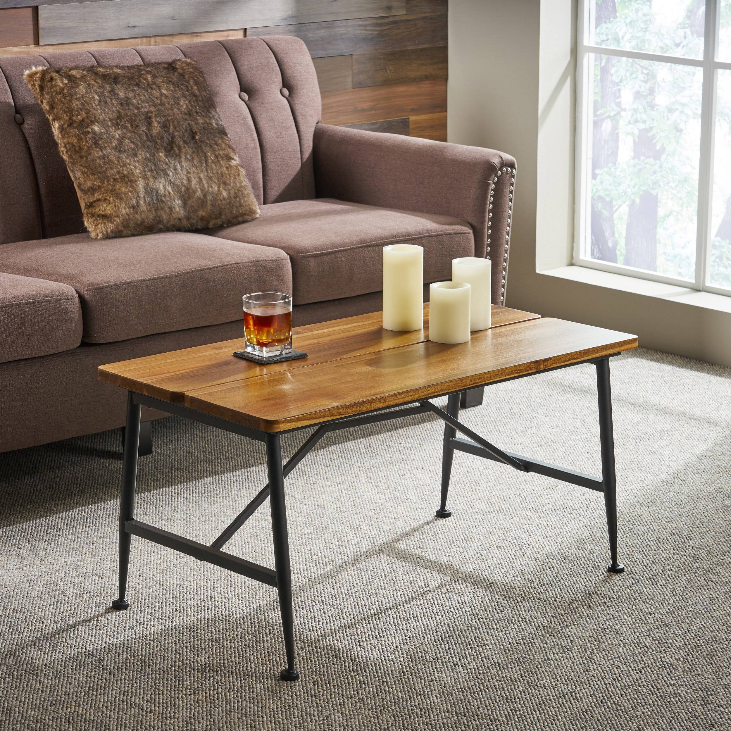 Rustic Industrial Acacia Wood Coffee Table with Metal Frame V423199