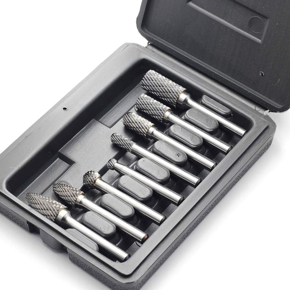 Carbide Burr Set with 1/4'' Shank 8pcs Double Cut Solid Carbide Rotary Burr Set C137436