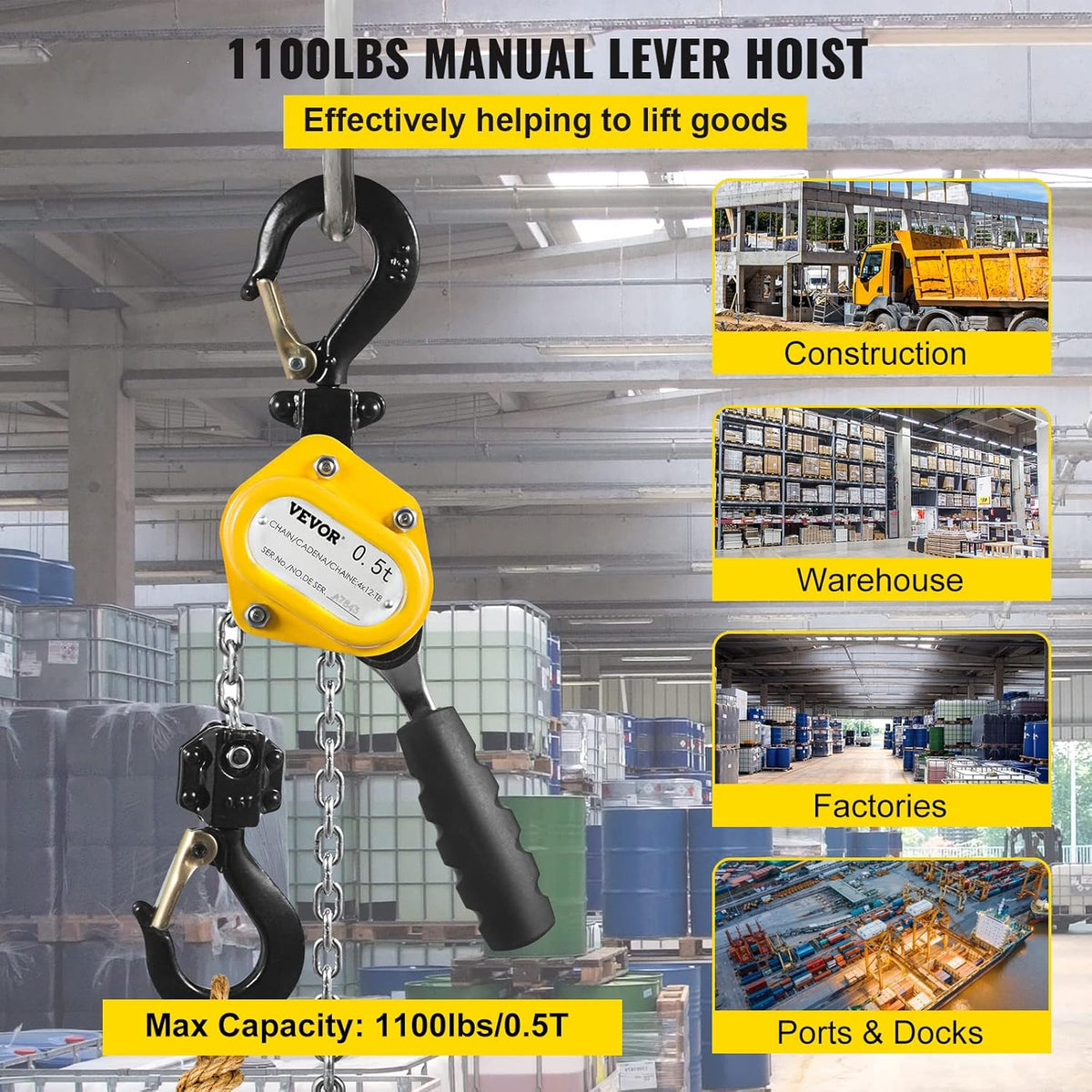 0.5T 10 Ft Alloy Steel G80 Chain Lever Hoist with Hook Pack of 2 G21980