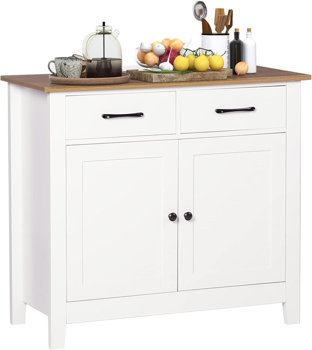 Ivory White Sideboard Buffet Storage Cabinet with 2 Drawers, 1 Adjustable Shelf, 2 Doors B513003