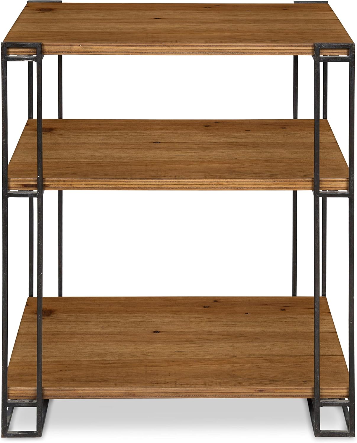 Rustic Caramel Brown Wood and Metal Side Table with Three Shelves S2295