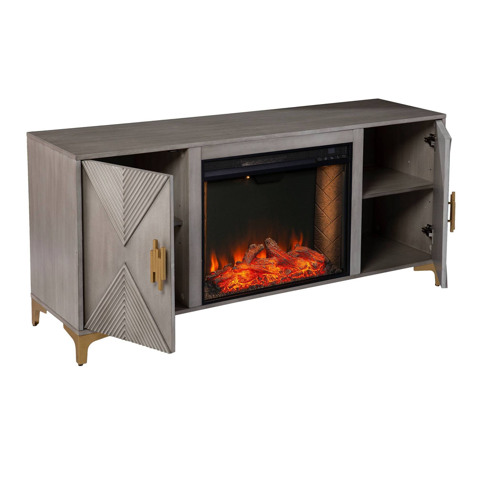 Gray/Gold Smart Fireplace with Media Storage H443764