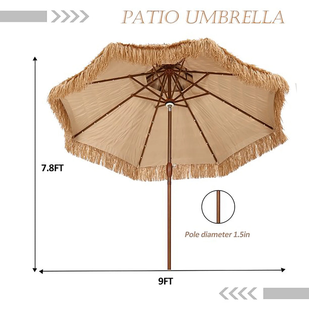9FT Double Tiers Solar LED Thatched Tiki Umbrella M5984