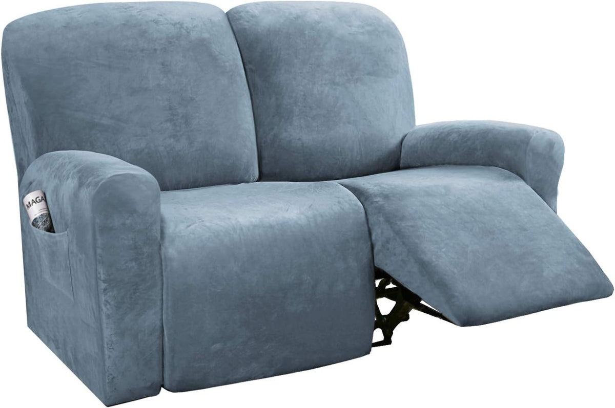 6-Pieces Velvet Stretch Recliner Loveseat Covers for 2 Cushion Sofa (Medium, Camel) J290704
