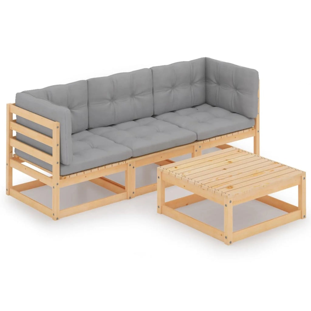 4 Piece Patio Lounge Set with Gray Cushion Pinewood Sectional Outdoor Furniture Set V679482