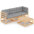 4 Piece Patio Lounge Set with Gray Cushion Pinewood Sectional Outdoor Furniture Set V679482