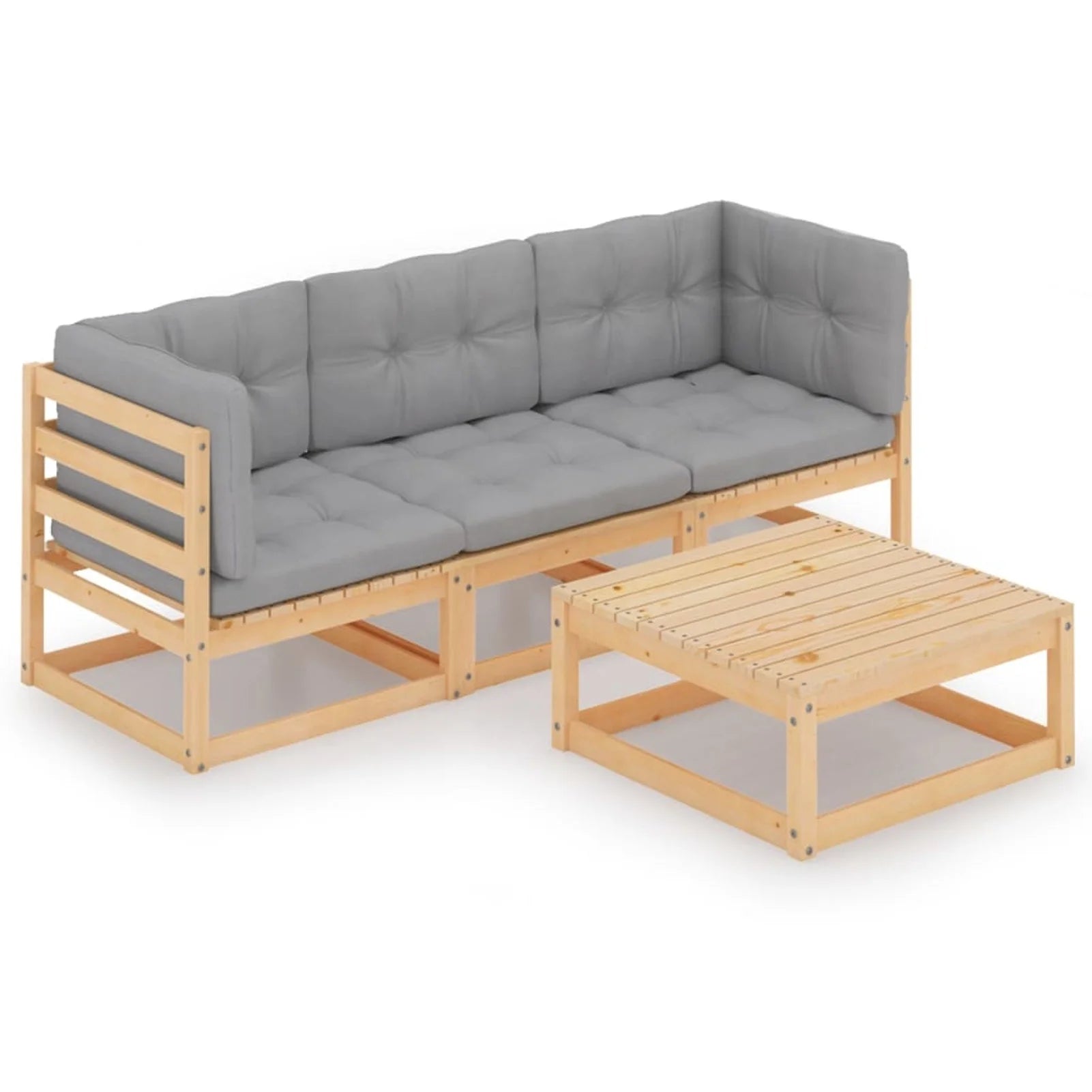 4 Piece Patio Lounge Set with Gray Cushion Pinewood Sectional Outdoor Furniture Set V679482