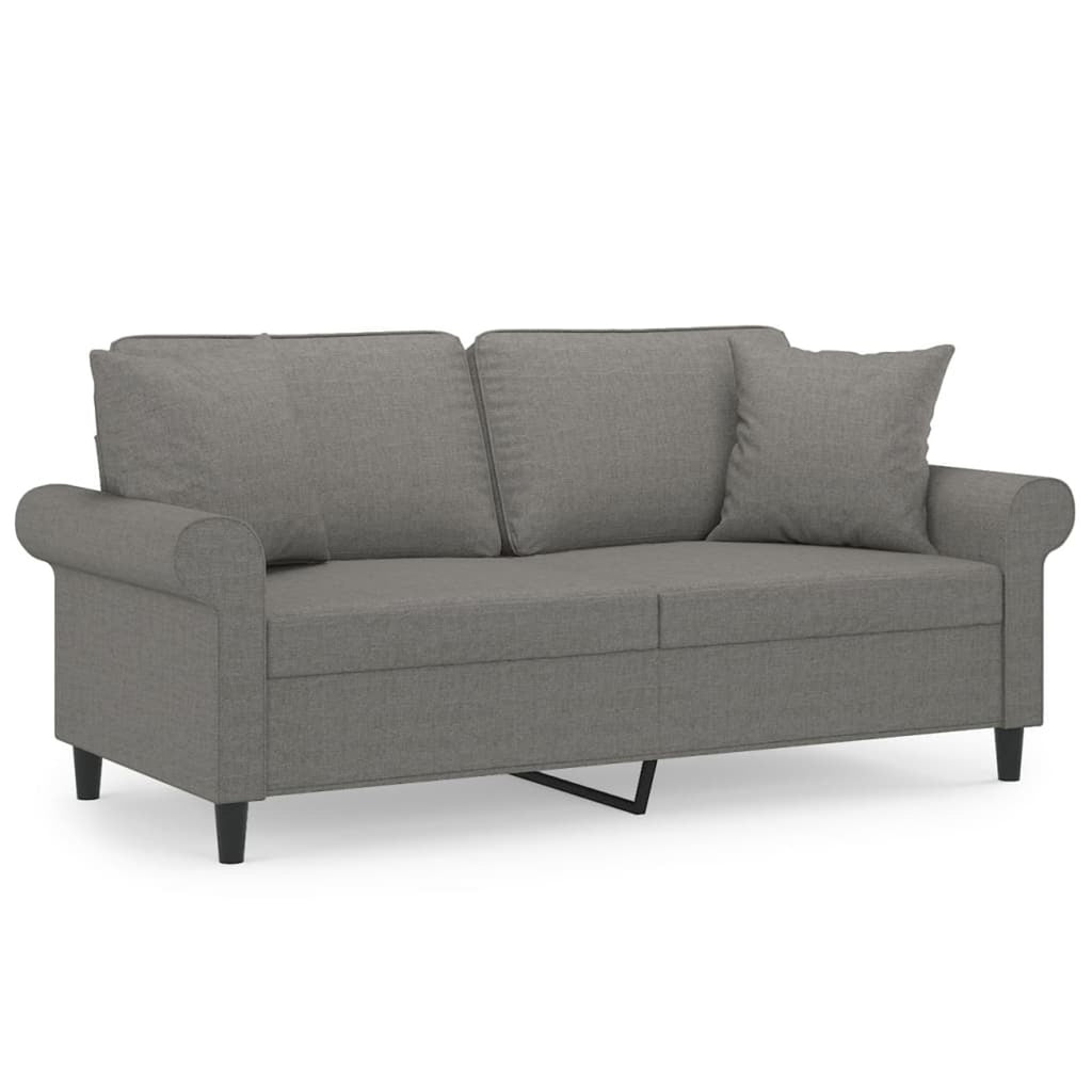 Dark Gray 2-Seater Fabric Sofa with Pillows and Cushions W111365