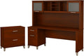 72W Hansen Cherry Office Desk with Hutch and Lateral File Cabinet A923271