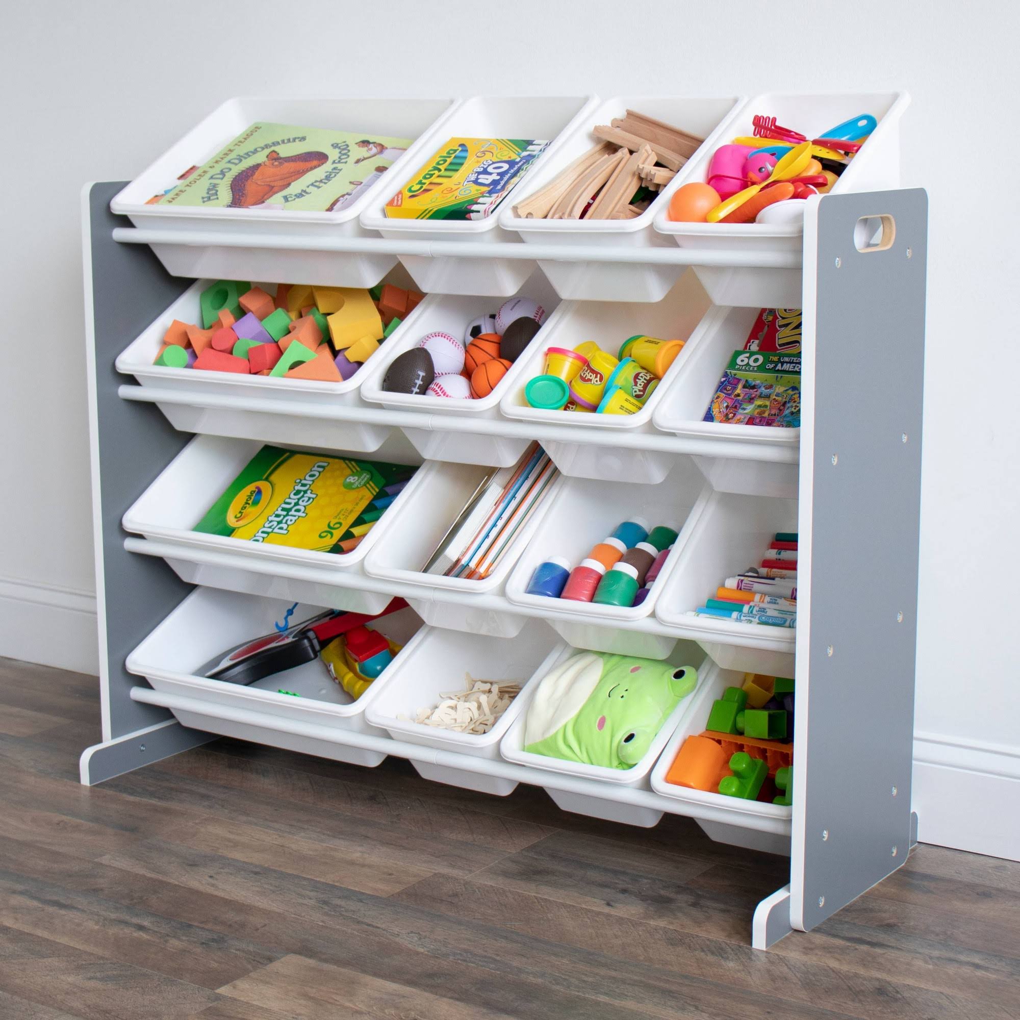 16 Storage Bins Toy Organizer, Grey/White R91889