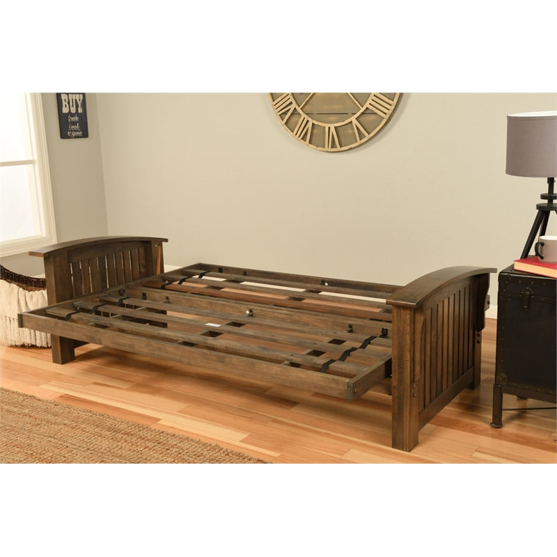 Rustic Walnut Futon with Linen Stone Gray Mattress R762010