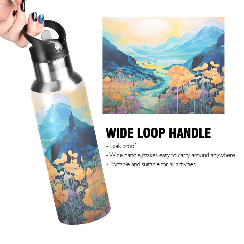 Blue Stainless Steel Insulated Water Bottle with Straw Lid O4913