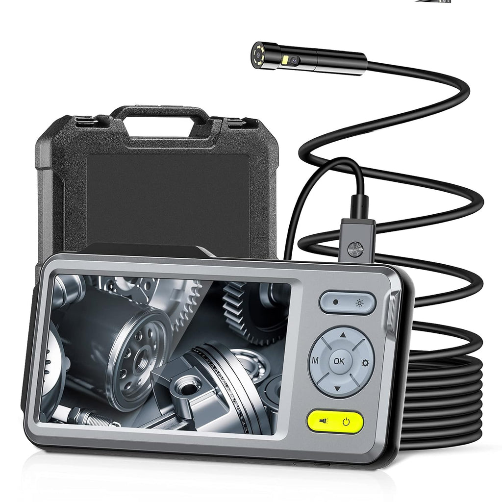 1080P Dual-Lens Endoscope with 5 IPS Screen, 5mm Ultra-Slim Inspection Camera, 7 LED Lights, 32GB Card, 3500mAh Battery, 16.5ft Waterproof Cable, Portable Hard Case V7093
