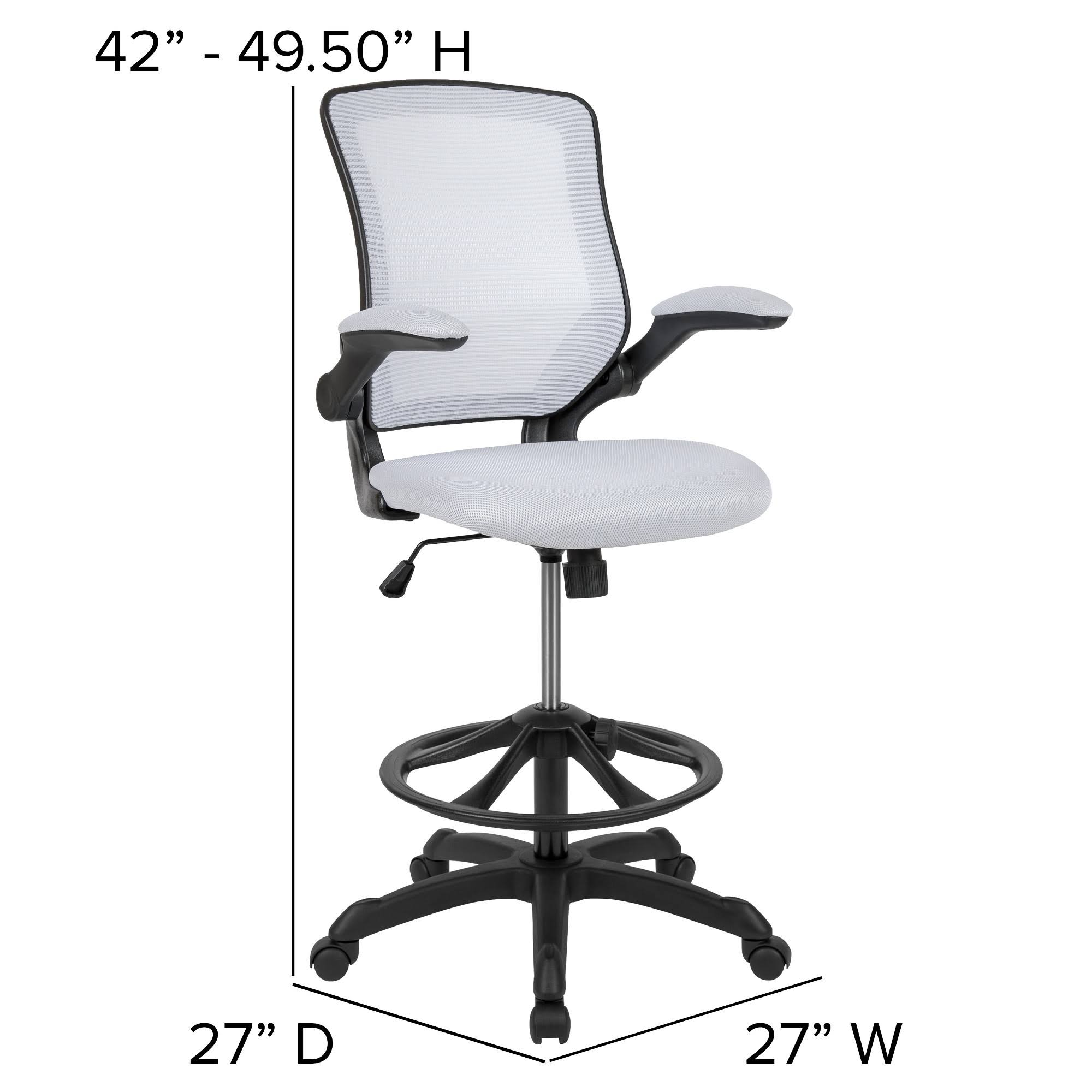White Mesh Ergonomic Drafting Chair with Foot Ring and Flip-Up Arms P56858