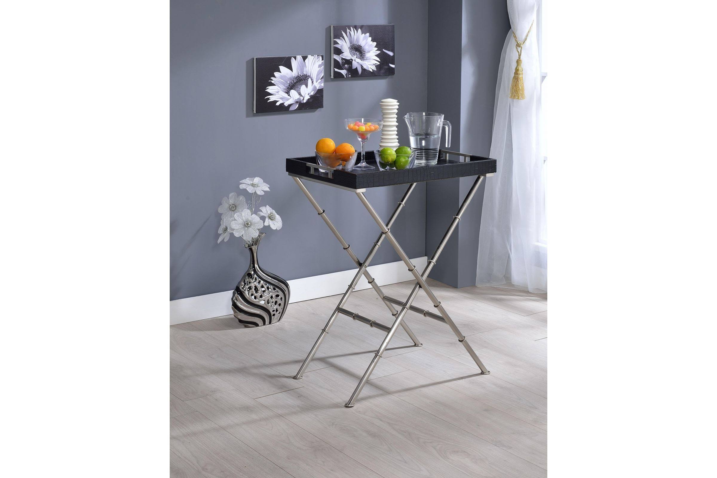 Black & Brushed Nickel Tray Table L216