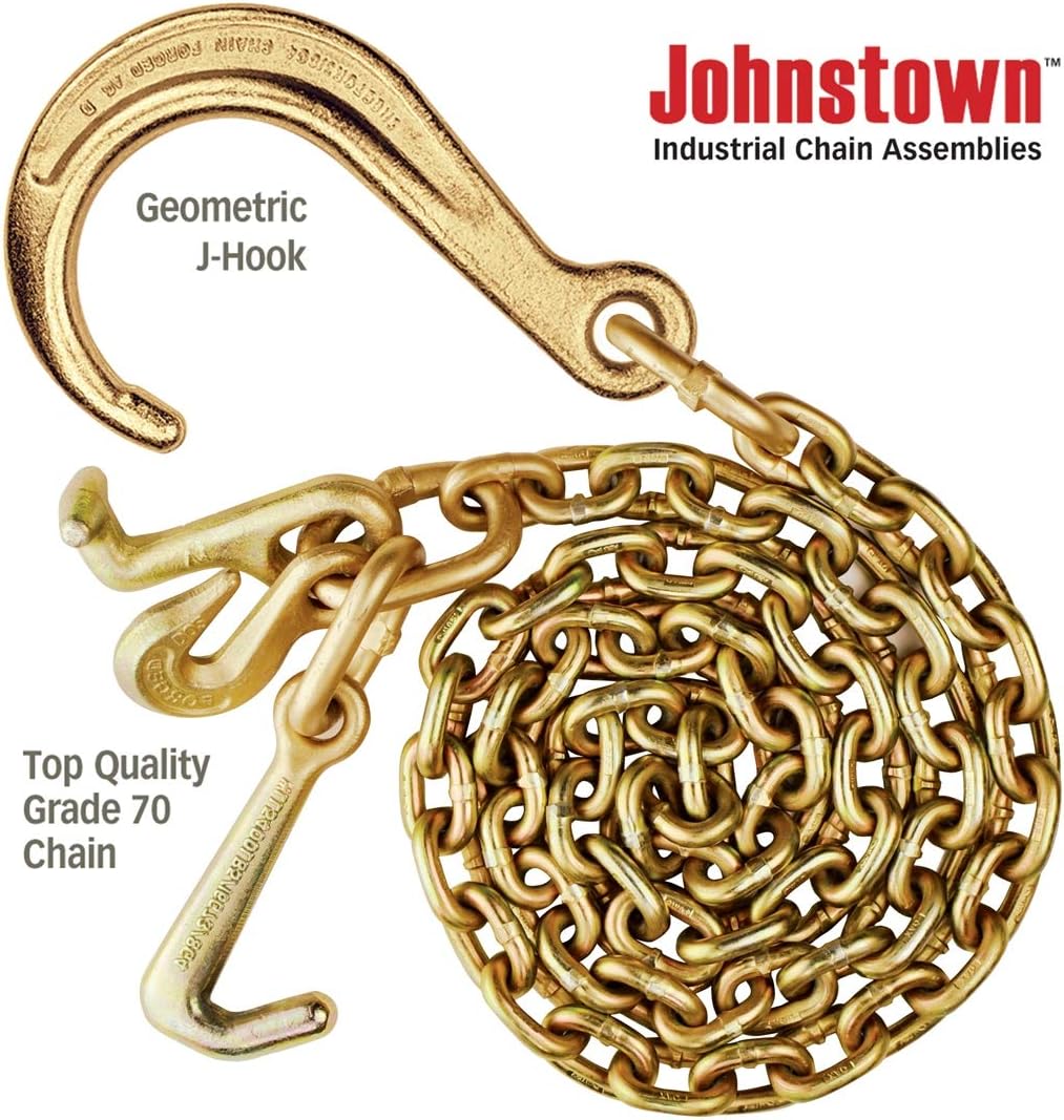 Tow Chain with 8 Inch Forged J Hook, Grade 70, 8 Foot, Pack of 2 S3530