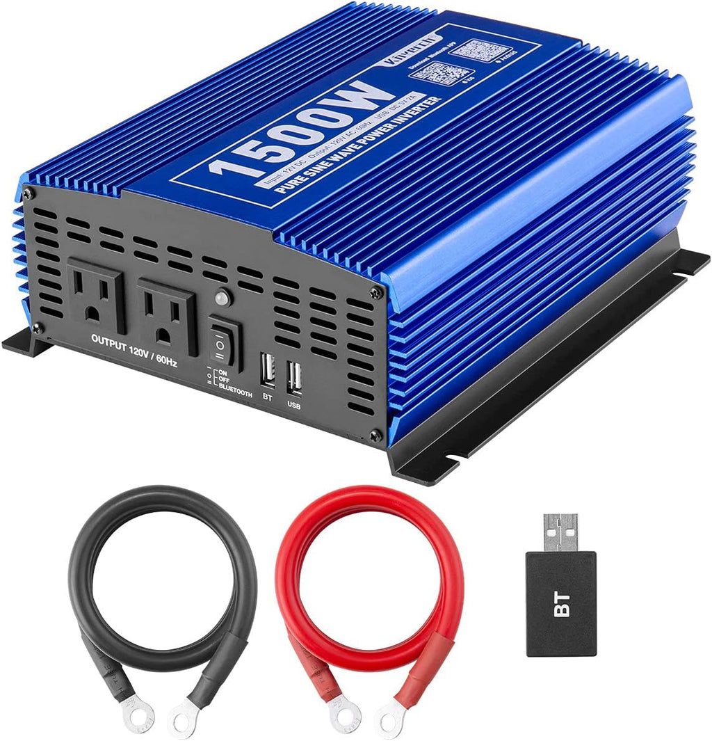 3000W Pure Sine Wave Power Inverter 12V DC to 110V AC Car Inverter with Bluetooth 4 AC Outlets 2 USB Ports H215601