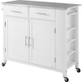 White Stainless Steel Top Full-Size Kitchen Island Cart L3084