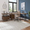 Walnut L-Shaped Desk with Lateral File Cabinet A425240