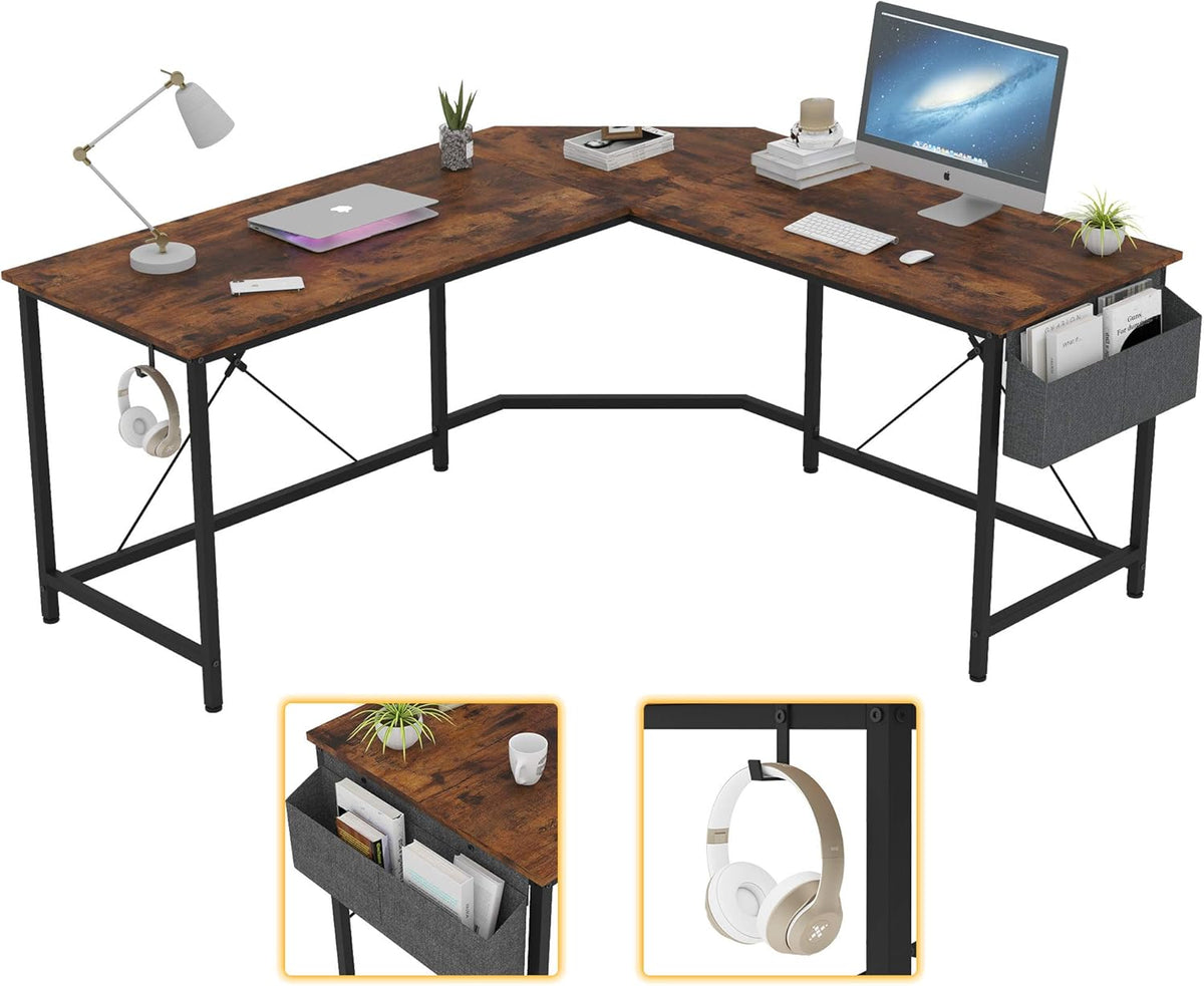 Oak L Shaped Computer Corner Desk with Storage K446476