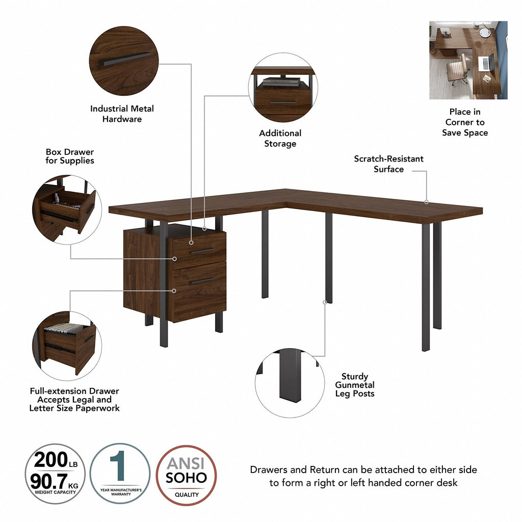 Walnut L-Shaped Desk with Lateral File Cabinet A425240