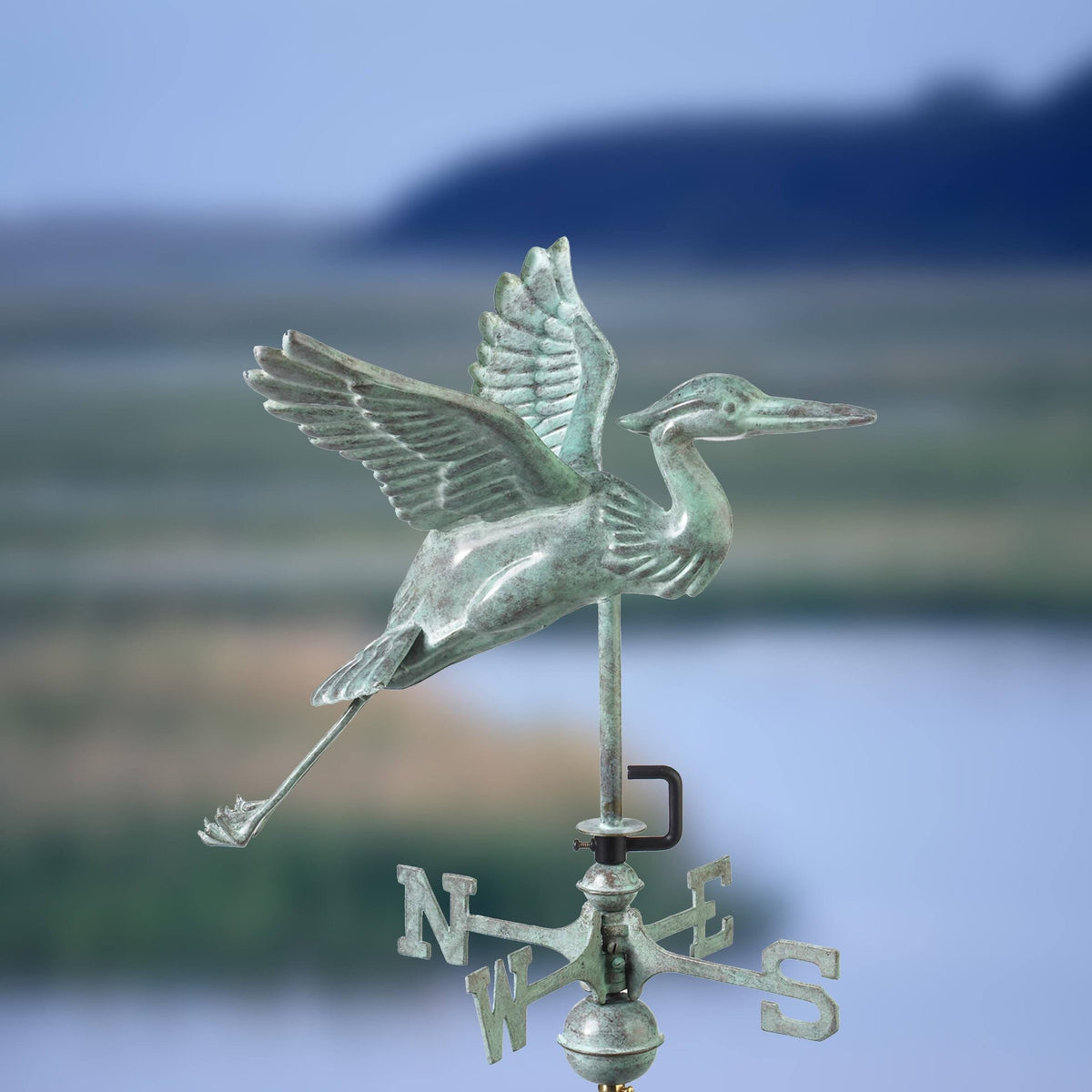 Blue Heron Garden Weathervane with Roof Mount, Blue Verde Copper F21886