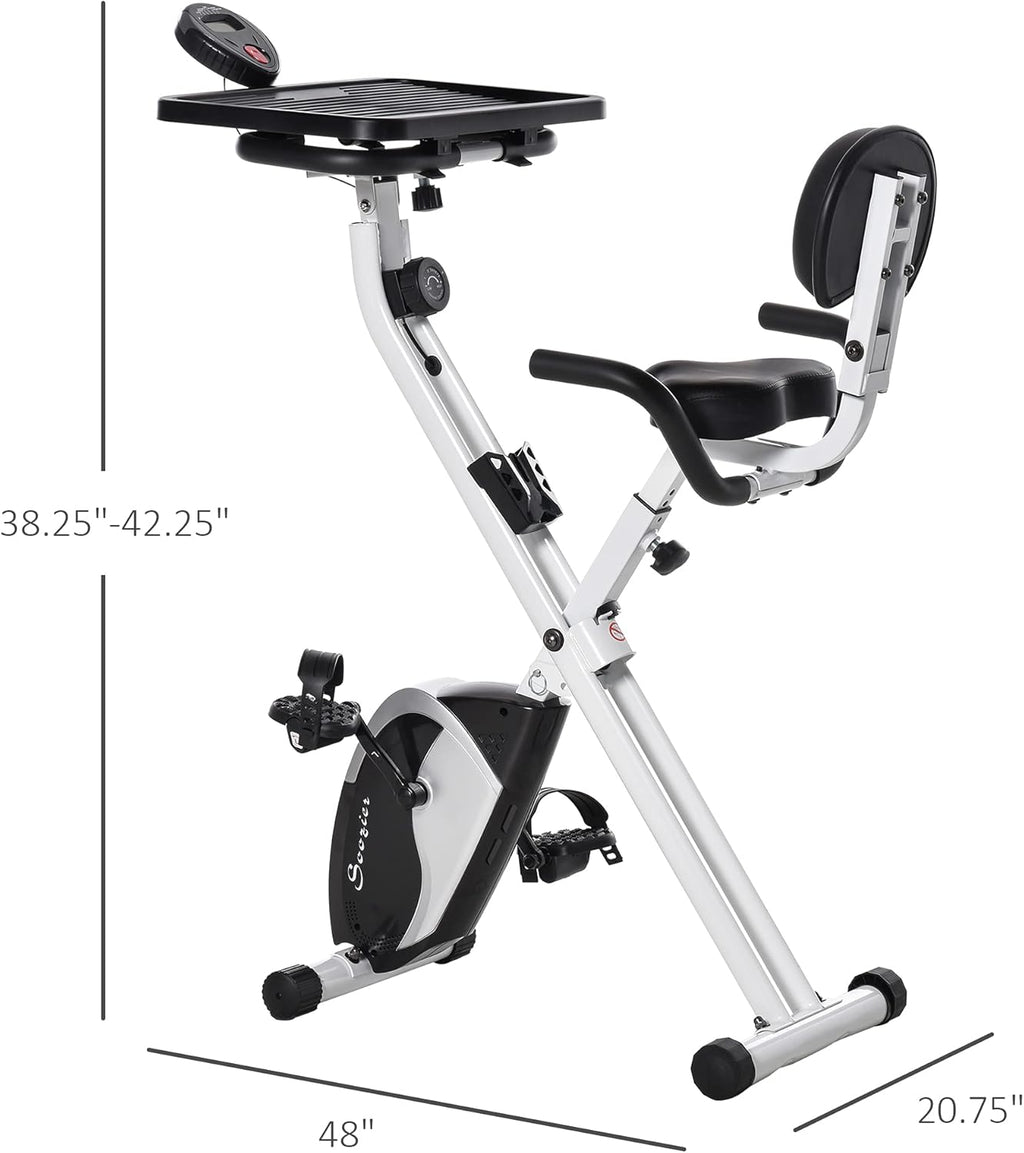 White Stationary Exercise Bike with Adjustable Desktop Q139